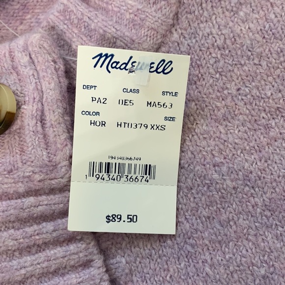 Madewell Lilac Purple Button-Up Cardigan Sweater Shrunken Fit Pockets NWT XXS - Picture 10 of 15